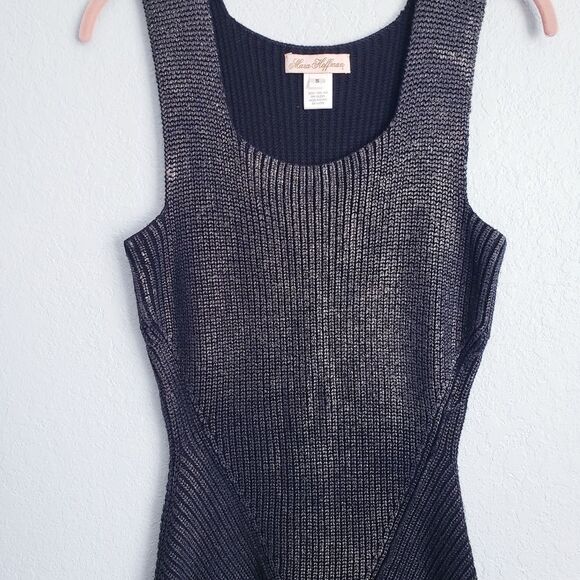 Mara Huffman Black‎ Metallic Knit Ribbed Bodycon Dress with Zipper Details - Picture 4 of 10